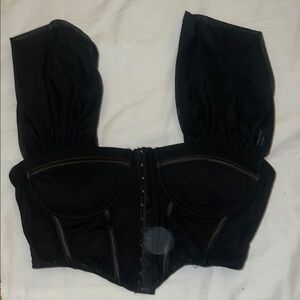 12th tribe Black Sheer Sleeve Bustier crop Top